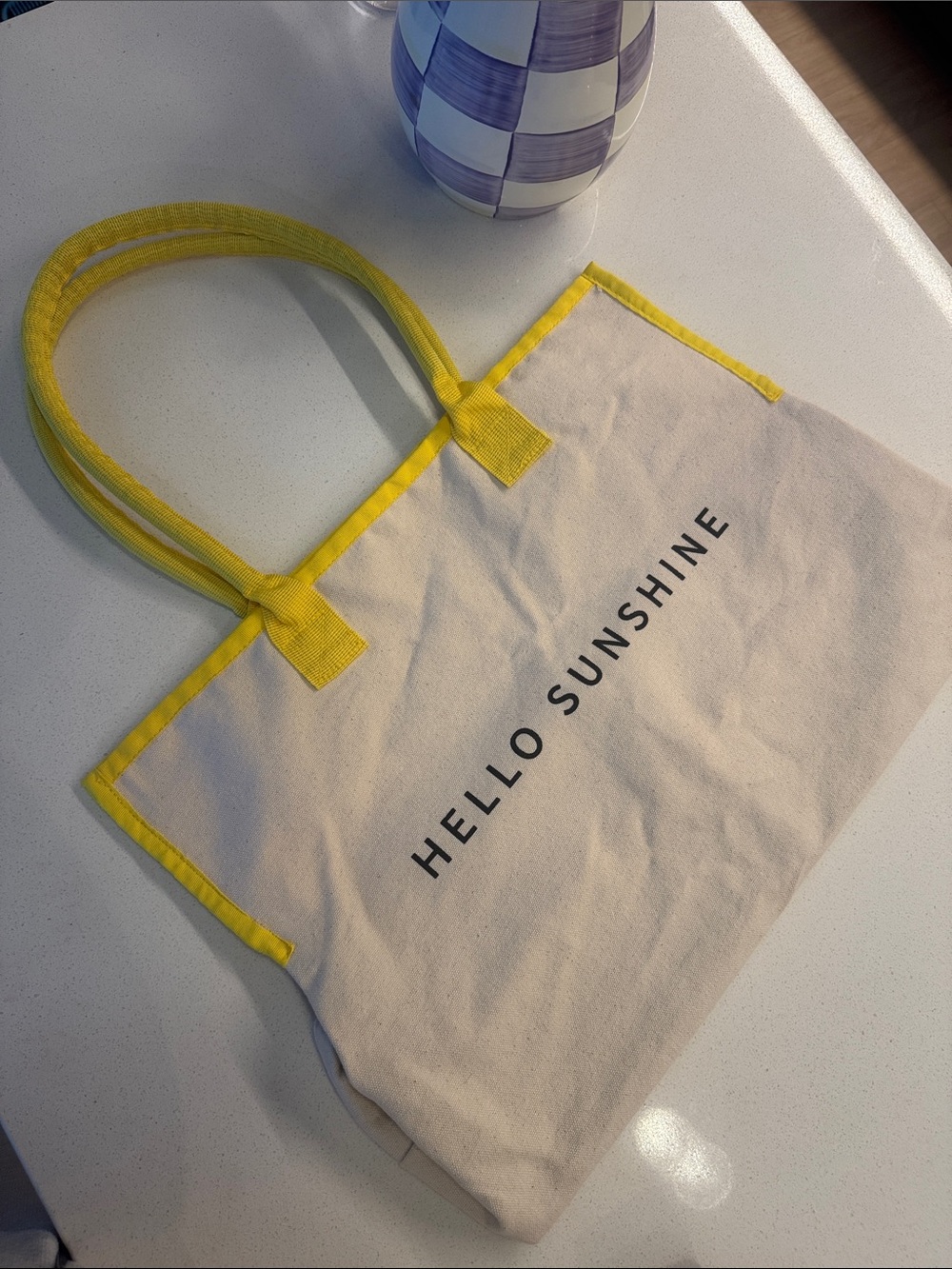HELLO SUNSHINE Canvas Tote with Yellow Trim - never been used